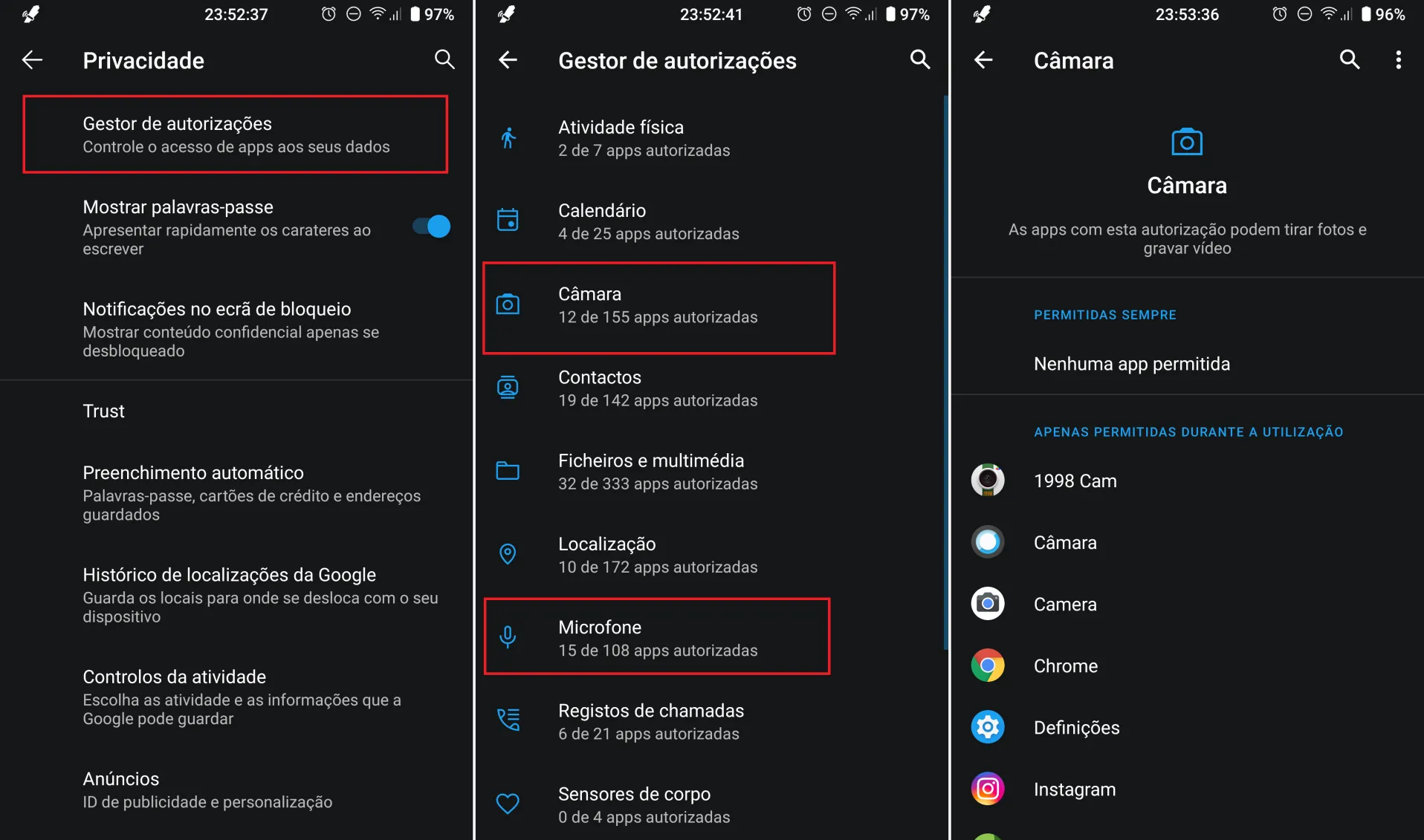 Android acesso câmara microfone